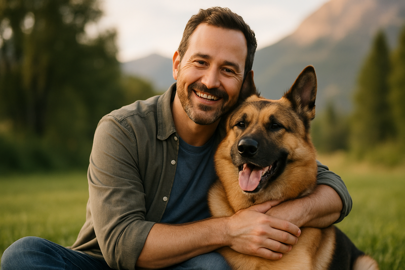 Generated lifestyle photo of Brian Robinson with his German Shepherd